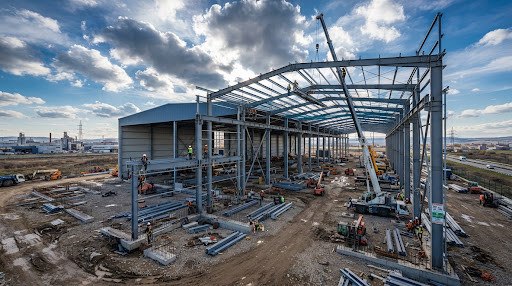 Pre-Engineered Building PEB Construction Site and Structural Framing